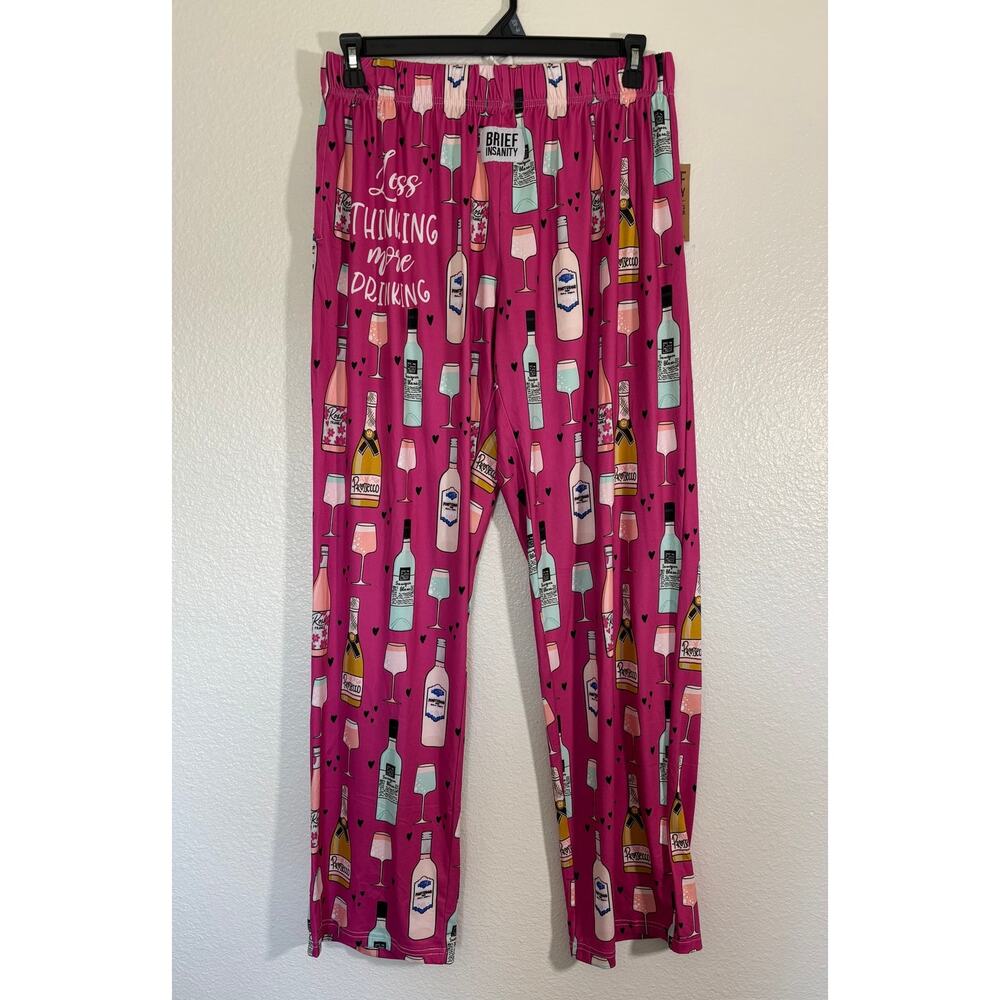 Brief Insanity NWT Women's Size XL Lounge Pants Novelty Wine Print Pink Pajamas